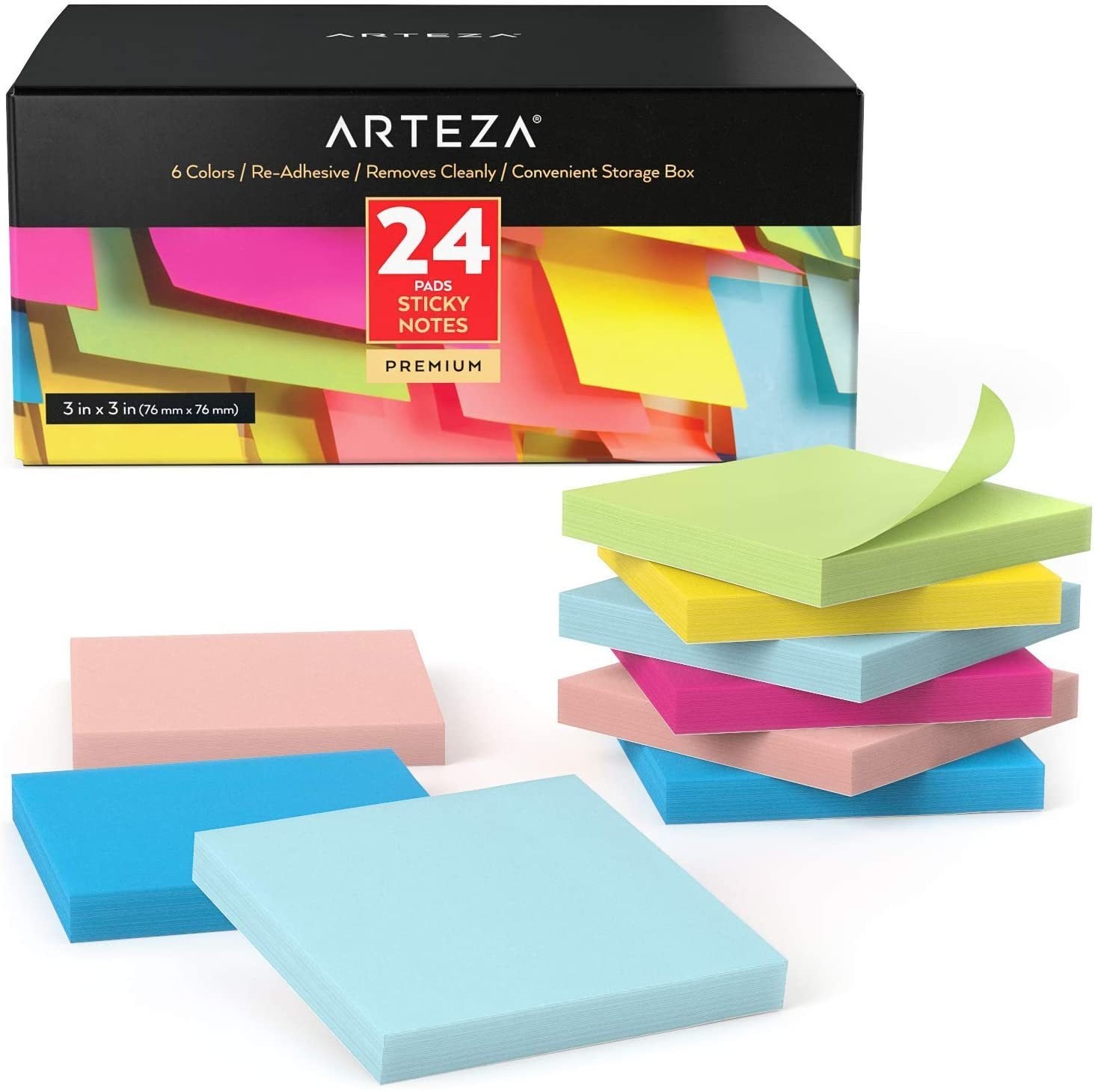 ARTEZA Sticky Notes, Assorted Colors, 100 Sheets,